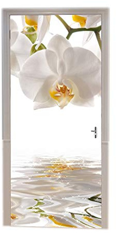 A.Monamour Türtapete Selbstklebend Türfolie Türposter 3D Weiße Orchideenblumen Auf Der Wasser Zen Meditation Vinyl Folie Türdeko Tapete Wandbild Türaufkleber Türtattoo 77 x 200 cm