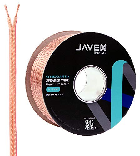 JAVEX CPR Konstruktion, Unterputz-OFC Lautsprecherkabel, 2 x 2,5 mm² [sauerstofffreies Kupfer 99,9 %] für Heimkino- und Audiosystem-Installation, transparent, 30,5 m