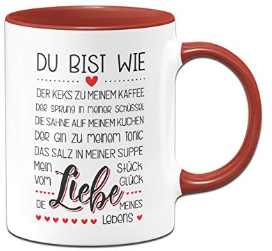 Tassenbrennerei Tasse mit Spruch Du bist die Liebe meines Lebens - Geschenk für Freundin, Freund - Ich liebe Dich Liebessprüche (Rot)