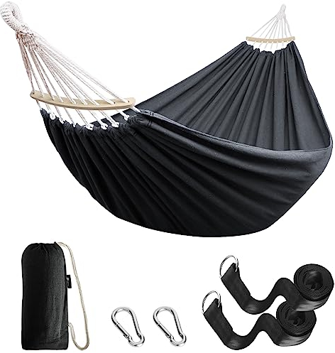 ANYOO Hängematte Garten Langlebige Hängematte mit Abnehmbaren Holzstange,Tragbaren Bequeme Stabhängematte mit Gürtelzubehör Tragetasch für Innen/Draussen Terrasse Garten Strand