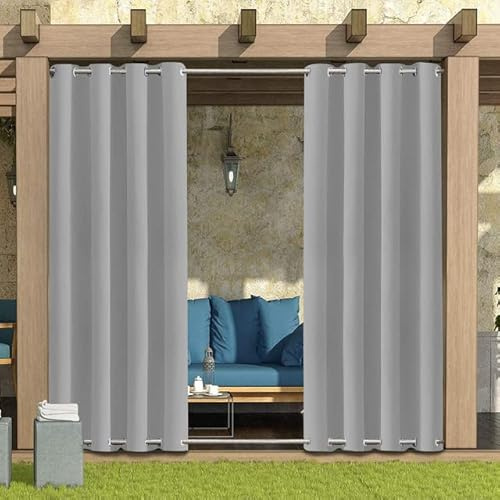 LiveGo Outdoor Vorhang Wetterfest Wasserdicht mit ösen,Outdoorvorhänge Gardinen für draußen Balkon terrasse Pavillon Aussen Outdoorvorhang Sonnenschutz Vorhänge Garten,Hellgrau,1 Stück|132x238cm(BxH)