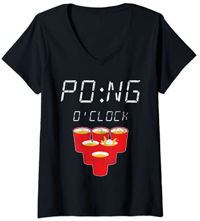 Damen Pong O'Clock Beer Pong Lustig Bierpong Team Damen Herren T-Shirt mit V-Ausschnitt