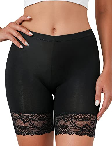 Sömlösa shorts dam basic långa trosor shorts byxfoder dambyxor mjuka trosor för underklänningar underkläder stretch leggings och yoga sport S-XL, Svart, XXL