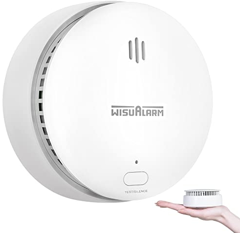 Detector de Humo, Detector Humo Pila de 10 años, Detectores de Humo Blanco, Detector de Humos con botón Silencio/Prueba, Cumple la Norma EN 14604… (1 Pack)