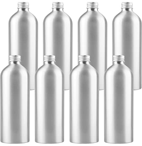 ZEOABSY 8 Piezas Vacías 500 ml Botella de Aluminio Plata con Tapón Rosca de Aluminio Plata Envase Cosmético Metálico para Champú, Loción Gel Aceite Esencial Hoteles Viaje