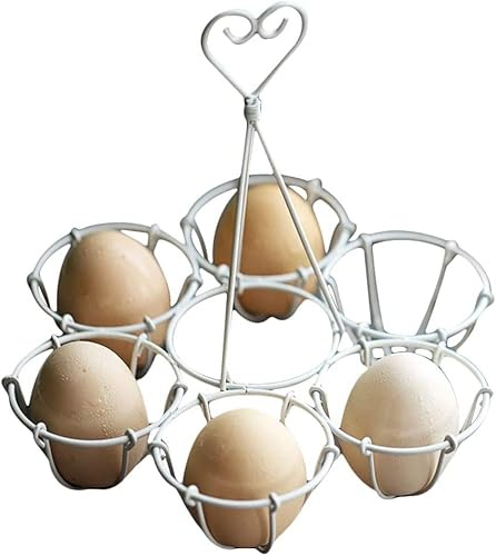 TentHome Vintage Uovo Cesto Filo Uovo Titolare Tavolo Uovo Stand In Metallo Portauovo Vassoio per 6 Uova Pasqua Decor Casa di Campagna Cucina Accessori (Bianca)