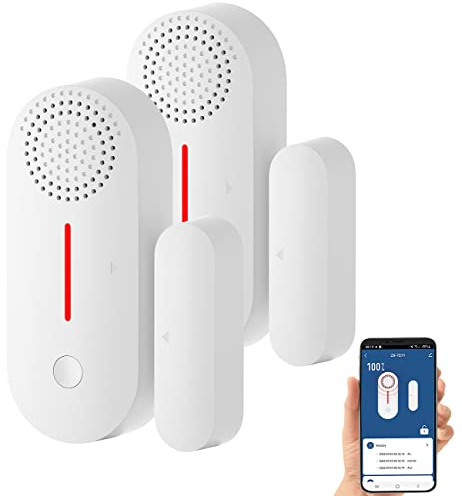 VisorTech Türsensoren Alexa: 2er-Set WLAN-Tür- & Fensteralarme mit Sirene, App und Sprachsteuerung (Fenster-Tür-Alarme mit Sirene, Kontaktalarme mit, Türkontakt Funk)