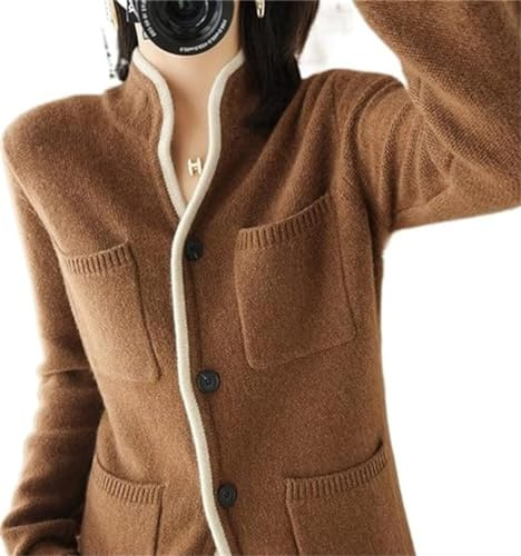 VATIVA Suéter 100% cachemira para mujer, otoño/invierno, cuello alto, cárdigan casual de punto, XL