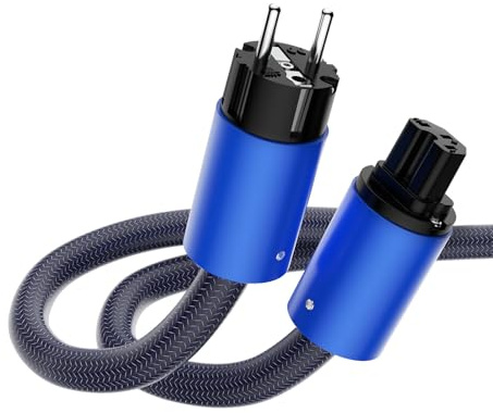 Brollitest High End Netzkael, Versilbertes Schuko OFC Netzkabel HiFi High End 1 M, Mit Kaltgeraete- Und HiFi Schuko C15 Stecker, Fur Audio-Video Und Heimkino