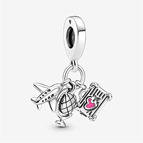 ZAAHH 925 Sterling Silber Perle Flugzeug Globus Koffer baumeln Bettelarmband Halskette DIY Frauen Schmuck 1St