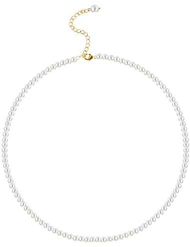 HOLEMZ Perlen Ketten Damen 4mm Perlen Halskette Weiße Mode Runden Zubehör Geschenk für Geburtstag Frauen Mädchen Mutter Freundin Schmuck Valentinstag Jahrestag mit Verlängerungskette