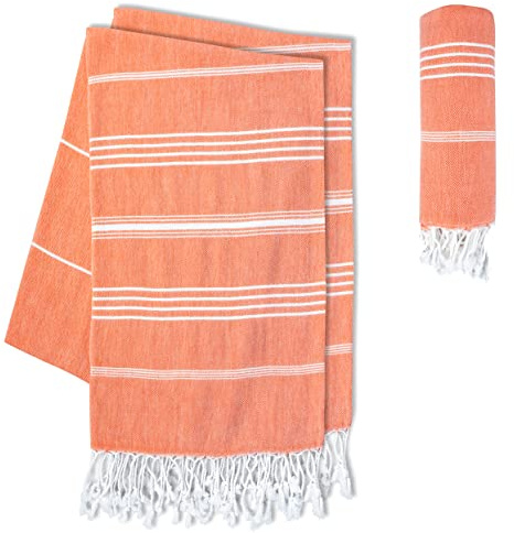 LAYNENBURG Hammam-handdukar i premiumkvalitet med handknutna fransar, 100 % bomull, XXL strandhandduk, Oeko-Tex 100, stor bastuhandduk och resehandduk, 100 x 200 cm, set med 2 (korall)