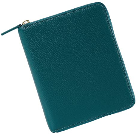 Moterm läderfodral med dragkedja för A6-anteckningsböcker – passar för Hobonichi, Stalogy och Midori MD-planerare (kiseldjup teal)