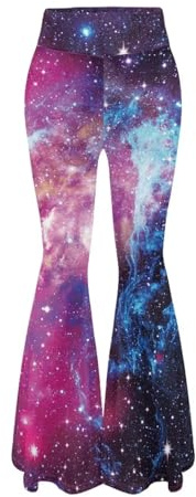 Ystardream Fantasy Galaxy Leggings for Women - Bell Bottom Wide Leg Cropped Pants, Butt Lift - Easy Pair With Any Tank Top, Blouse, Sweater for Stylish Trendy Look - Large