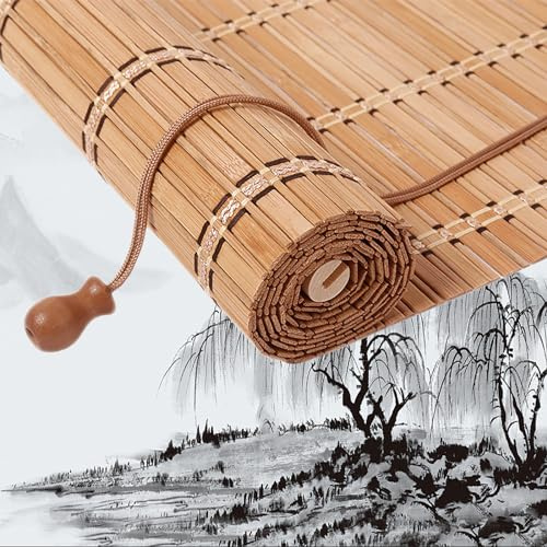 Bambus Rollo 40-170cm Breit Bambus Raffrollo Innen/außen-bambusrollo bambusrollo aussenbereich Sichtschutz Bambusrollo für Teehaus/Restaurant/Garten/Balkon,Anpassbar-A-WxH:40x110CM/16x43in