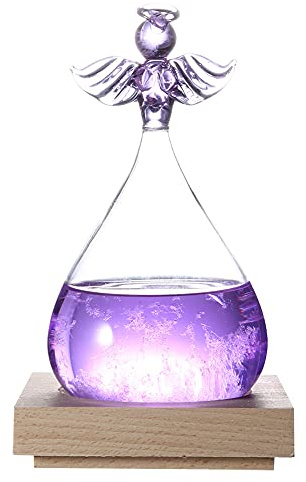 Gsycle Glas-Wettervorhersage, Engel-Dekorform, Sturmwolken-Wettervorhersage, Bunte Barometerflasche Mit Holzsockel Für Zuhause(lila)