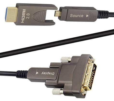 Câble HDMI DVI 4K de 6,1 m, câble HDMI à fibre optique, micro HDMI vers HDMI ou DVI, détachable de type A vers DVI, D vers DVI, D vers DVI, ultra vitesse, fin et flexible, long étendu, pour