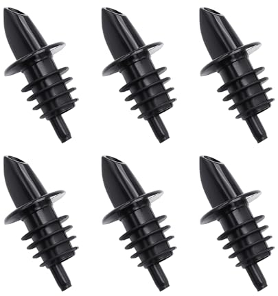 Lot de 6 becs verseurs de vin en plastique souple pour bouteilles de spiritueux, d'huile, de vinaigre, distributeur d'eau pour bouteilles scellées en caoutchouc (noir)