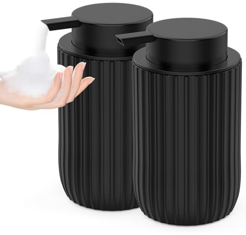 POSOSTO Ceramic Foaming Hand Soap Dispenser 2Pack，12 oz Bathroom Soap Dispensers， Lotion Dispenser for Kitchen, Refillable Matte Streaks Soap Dispenser with Large Pump (Black-2Pack)