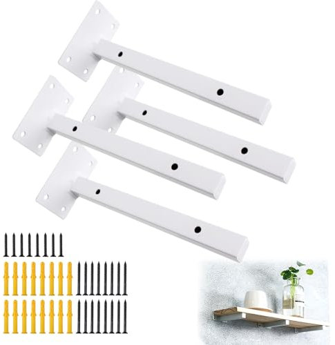 4 Pezzi Staffe per Scaffali Industriale,Staffe per Mensole Pesanti,Mensola Galleggiant Supporto di Metallo Bianco,Montato per Scaffali Stile Vintage,per Reggi Mensola,Cucina,Cuscinetto 45kg(35cm/14in)