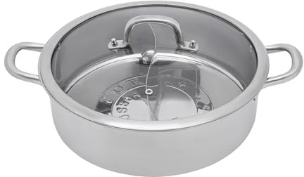 Pentole da Cucina, Casseruola per Zuppa, Strumento di Cottura a Induzione Dual Hot Pot Shabu, in Acciaio Inox, Pentola Double Face per Zuppa con Coperchio (32 cm)