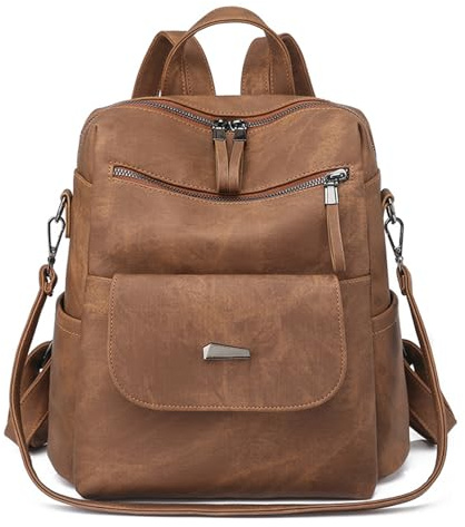Zaino Donna in Pelle PU, Borsa Zaino Donna Impermeabile Zaini Casual Daypack Scuola Antifurto Borse a Zainetto, Zaino Scuola Zaino da Viaggio Donna Moda, Zainetto Donna Elegante per Lavoro (Marrone)