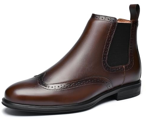 ArcBrothers Mens Chelsea Boots,Dress Boots For Men,Slip-on Formal Dress Boots for Men Casual Ankle Boots Classic Brogue Style, 12, Brown