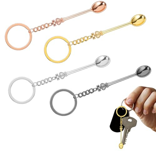 4 Stück Mini Löffel Schlüsselanhänger,Measuring Spoons,Probenahmelöffel Laborkratzlöffel Mini Spoon,Mini Teelöffel Set,Kronenlöffel Schlüsselanhänger,Laborkratzlöffel für Mischen Und Probenahme