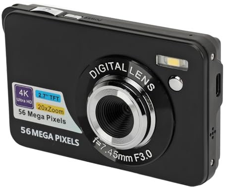 2.7in Digital Camera 4K, 56Mp HD DSLR Camera, 20X Zoom Autofocus Portable Vlogging Camera for Girls Boys Teenagers (Black)