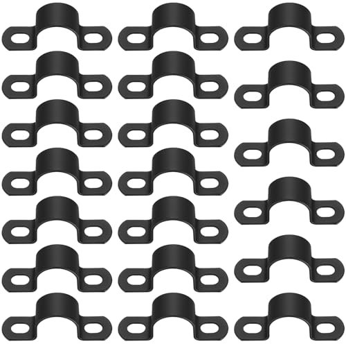 20 PcsHose Pipe Clips, 25mm U Shape Pipe Clamps, Cable Clamps, Saddle Hose ClipsMetal Pipes Strap Clamp Conduit Clips, Two Hole Tube Hose Pipes Holder Brackets for Gas/Water/Tube