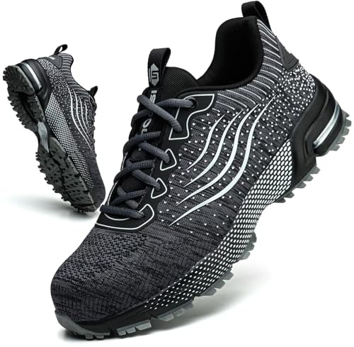 Scarpe Antinfortunistiche Uomo Scarpe da Lavoro Donna Leggere con Punta in Acciaio Traspiranti Scarpe Sicurezza Comode Antiscivolo Sneaker Industriali Grigio 38