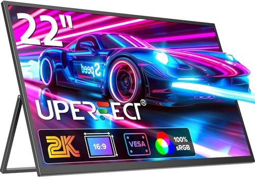 UPERFECT 22 Pulgadas 2K QLED Táctil Monitor Portátil con Soporte Integrado 2560x1440 QHD Screen Eye-Care Mini HDMI USB C para PC Laptop Xbo Switch PS4/5, Pantalla Móvil Compatible VESA
