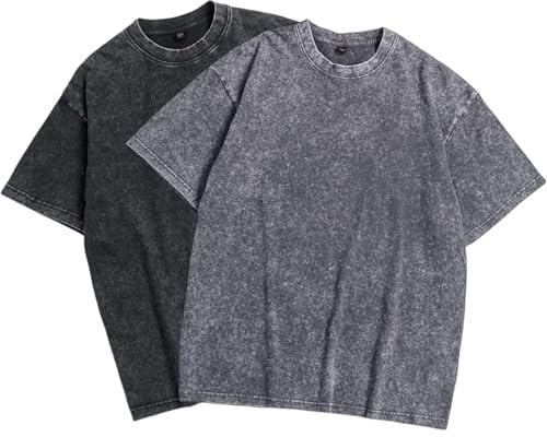 SAN Platina Oversized T Shirt Men Women,Vintage Heavyweight Cotton Tshirt,Basic Crew Neck,2 Pack T-Shirts
