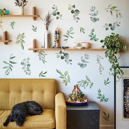 WandSticker4U®- [set de 6] pegatinas de pared hojas verdes EUCALIPTO (140x70 cm) I vinilos decorativos plantas hojas flores hierba I adhesivos pared salón dormitorio cocina baños oficina muebles