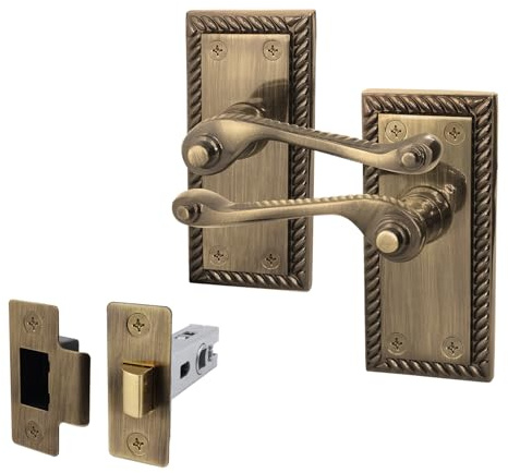 EAI Antique Brass Door Handles with Latch 64mm - Rope Scroll