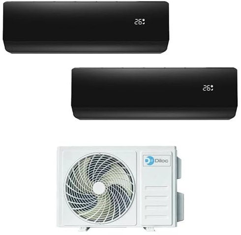 Climatizzatore Condizionatore Inverter Diloc Over Black dual split 9+9 9000+9000 Btu D.Over214 R32 A+++ (A++/A+) Wi-fi Integrato Nero Inverter in Pompa di Calore