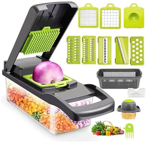 LYDBMYT Picadora de Verduras 12 en 1, cortadora de Verduras con mandolina Multifuncional, picadora de Patatas, cebollas, picadora de Verduras con Cesta coladora