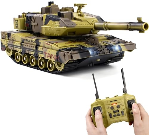 Supdex 1/24 RC Tank -2.4Ghz Remote Control Army Tank with 360°Rotating Turret, Auto Demo, Sound & Smoke & Light, Military Vehicles Model Gift for Boys 6-8