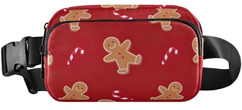 Sac banane festif en pain d'épices pour femme, sac banane imperméable à motif floral pour homme, motif pain d'épices festif, rouge, 20,3 x 13,5 x 5,8 cm, drôle mignon, rouge pain d'épices festif, 20,3