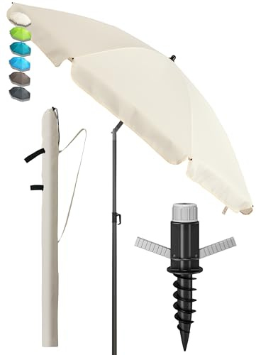 4smile SunnyJoy Sonnenschirm 3-IN-1 Set - UPF 50+ Strandschirm 180 cm Mit Schutzhülle und Bodenhülse - Windfest Stabil, Sonnenschutz für Strand, Beige
