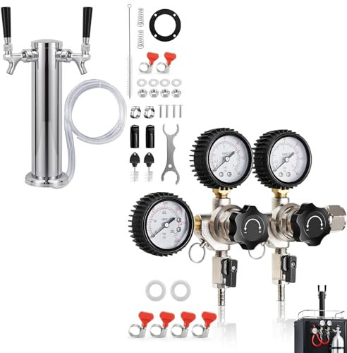 ERSINIAN Dual Beer Keg CO2 Regulator for Kegerator and Dual Tap Kegerator Tower Dispenser