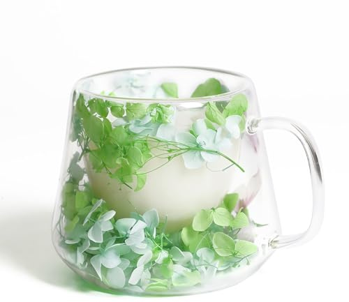 AWSOLAR Tazzine Caffe Vetro da 200ml, Tazza da Tè con Fiori Secchi e Manico, Regalo per Donne, Mamme, Mogli, Amiche, Insegnanti
