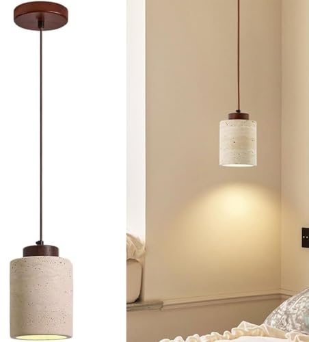 TMKOO Natürliche Travertin Pendelleuchte Wabi Sabi Stil Holz Design Zylindrische Hängelampe Für Kücheninsel Schlafzimmer Restaurant Café Esszimmer Flur Home Decoration Adjustable Deckenbeleuchtung(B)