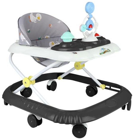 Lauflernhilfe für Babys, Jungen, Mädchen, mitwachsend, Lauflernhilfe, faltbar, mit 4 verstellbaren Höhen, mit Musik + abnehmbarem Tablett, Kleinkinder ab 6 Monaten/Schwarz