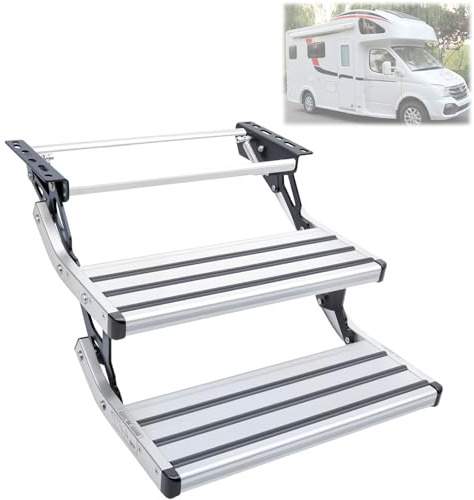 Scala di ingresso pieghevole per camper, doppia scala in alluminio, capacità di carico 200 kg per ingresso/uscita sicura, adatta per rimorchi e camper