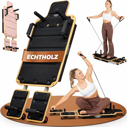 Pilates Board für Zuhause aus Holz – bis 200 kg belastbar | Ganzkörpertraining mit Widerstand für Bauch, Beine & Po | leicht (7,5 kg) & platzsparend – inkl. Übungen