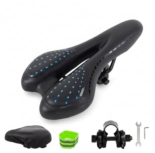 Mucola Fahrradsattel Fahrradsitz Gel ergonomisch MTB Rennrad Schwarz | Atmungsaktive Oberfläche mit Belüftungsöffnung, Entlastungskanal gegen Druckstellen, Sattelkloben, für Damen und Herren
