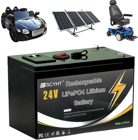 SSCYHT Batería de Litio LiFePO4 24 V Batería de Ciclo Profundo 12 Ah Baterías Recargables para energía Solar, Sistemas aislados (Off-Grid) y Respaldo energía con BMS 10 A