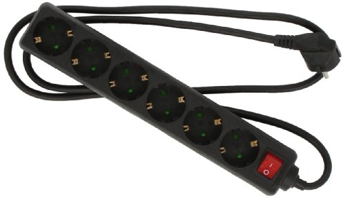as - Schwabe Regleta de enchufes de 6 vías, con interruptor de reserva, con protección de contacto aumentada, 11512 negro