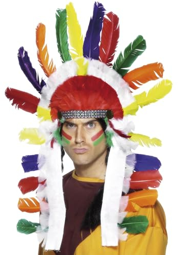 Smiffys Indianer-Häuptling-Kopfschmuck von amerikanischen Ureinwohnnern inspiriert, lang, Mehrfarbig